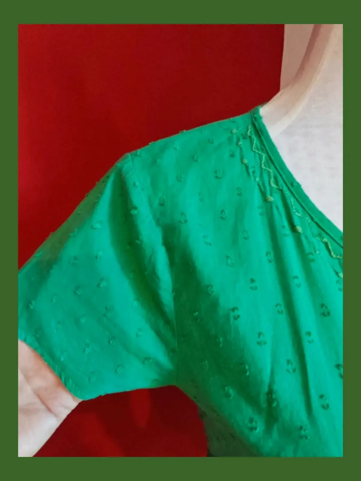 🌺 Blusa verde de algodón con pespuntes en el pecho, de Amichi – Amichi – taille L / 40 / 12 3