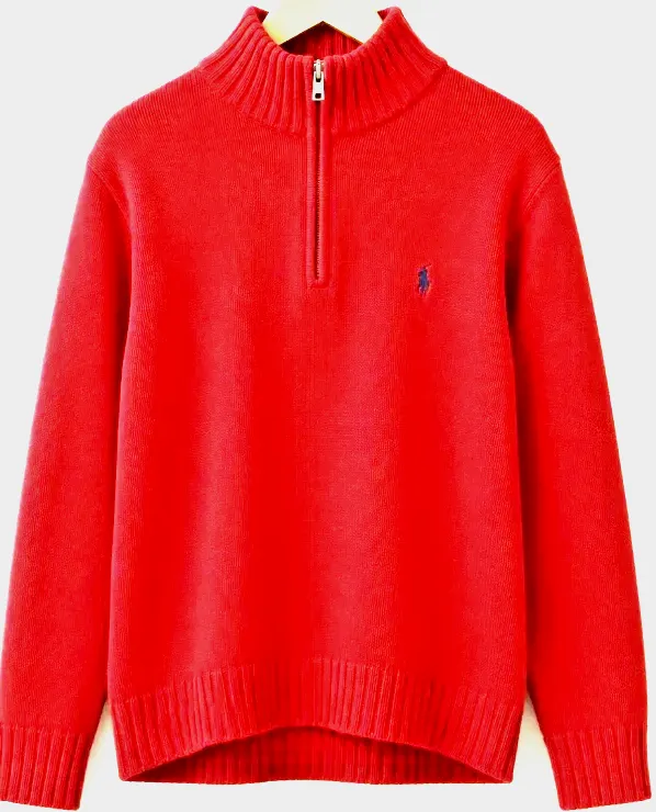 Pull Ralph Lauren rouge demi-zip taille M 100% coton – Ralph Lauren – rouge – taille M 2