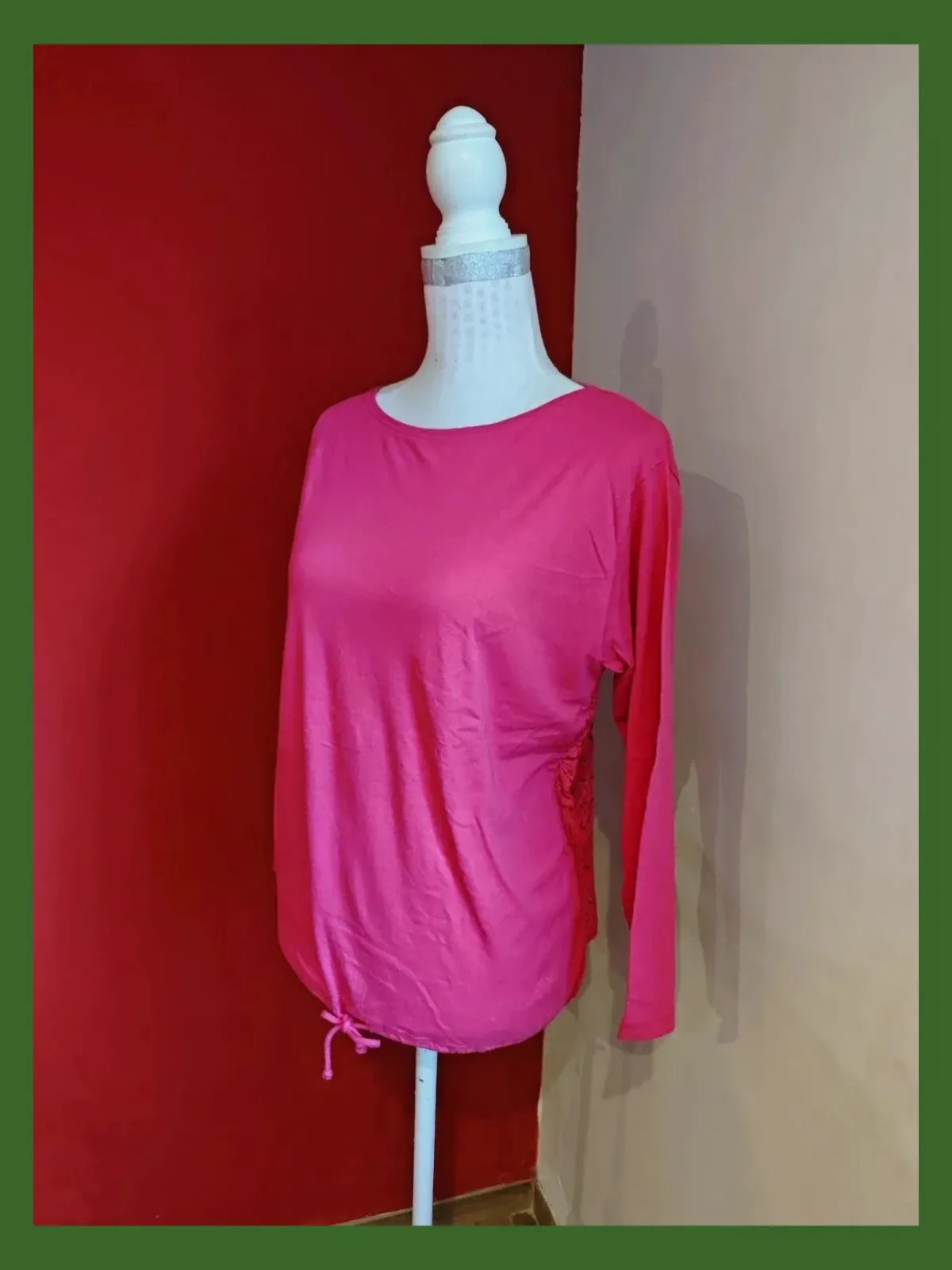 🌺 Camiseta fucsia de algodón con espalda de blonda – Venca – taille XL / 42 / 14 3