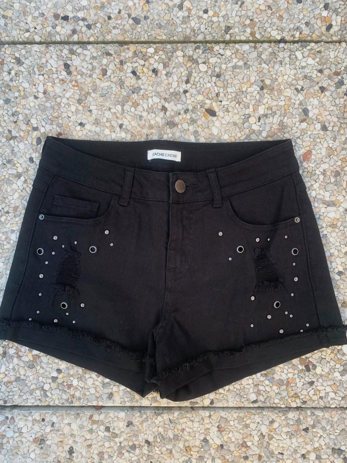 Short en jean noir Cache Cache T34 clouté destroy stretch – Cache Cache – taille XS / 34 / 6