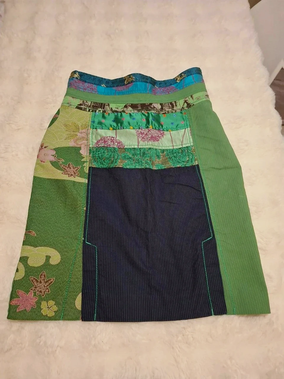 Jupe trapèze / patchwork Desigual - Multicolore / Tons verts - Taille 42