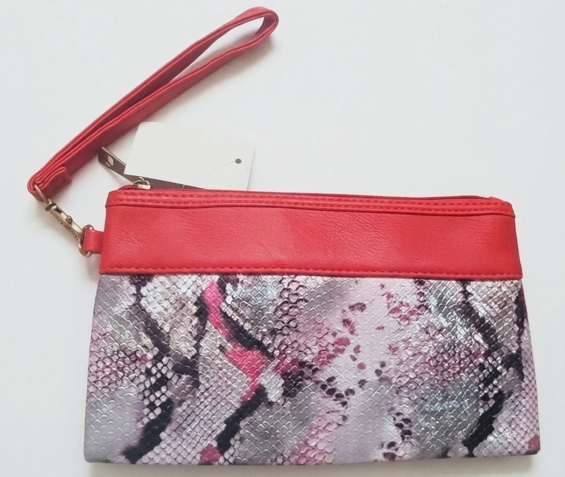 Bolso de mano / cartera de pulsera (pouch) de color rojo liso