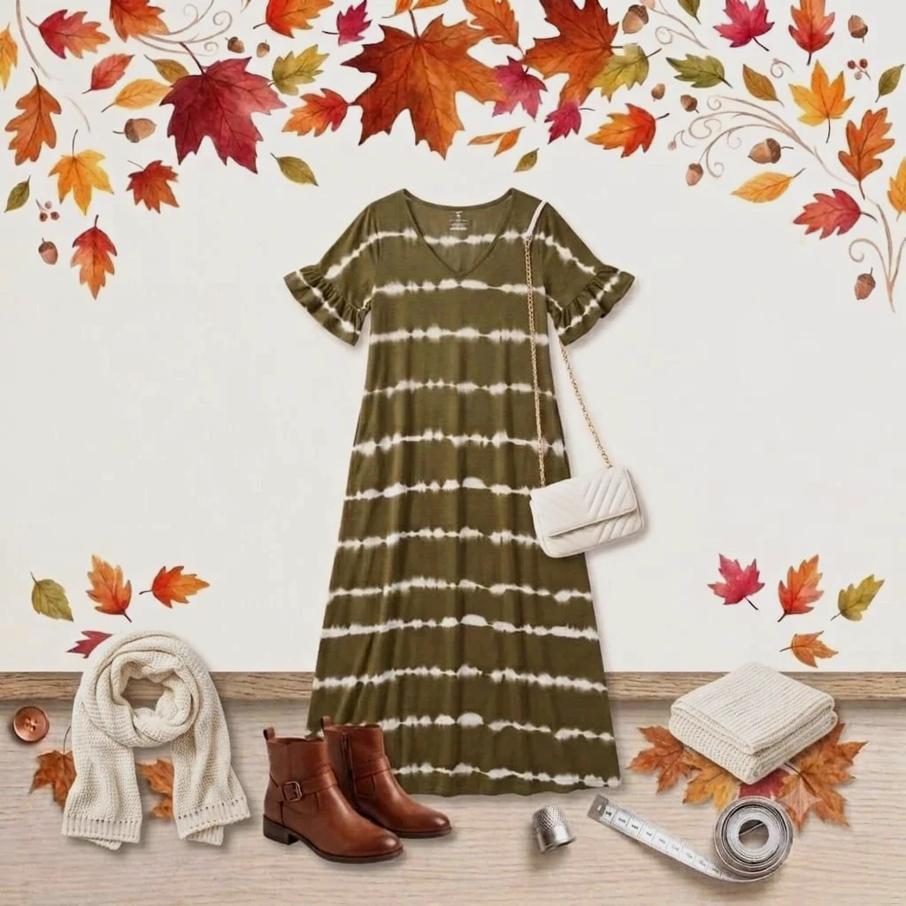 Vestido largo verde caqui Tie-Dye Robe longue vert kaki boho – taille S / 36 / 8