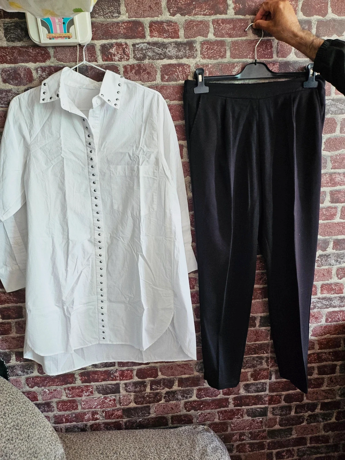 Cotton shirt with dress pent M