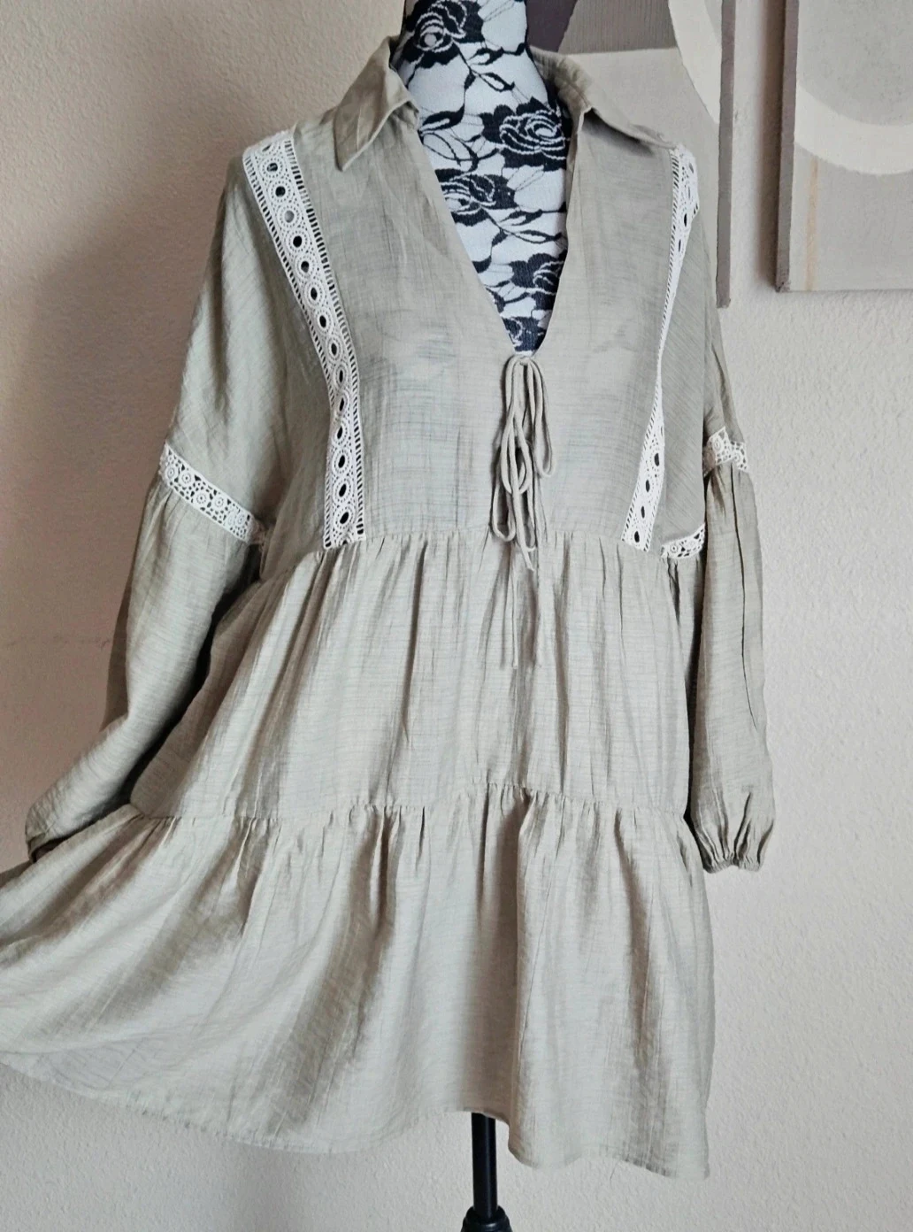 Magnifique robe Boheme détails dentelle crochet Zara (contient du lin) T 38/40 – Zara – taille M / 38 / 10