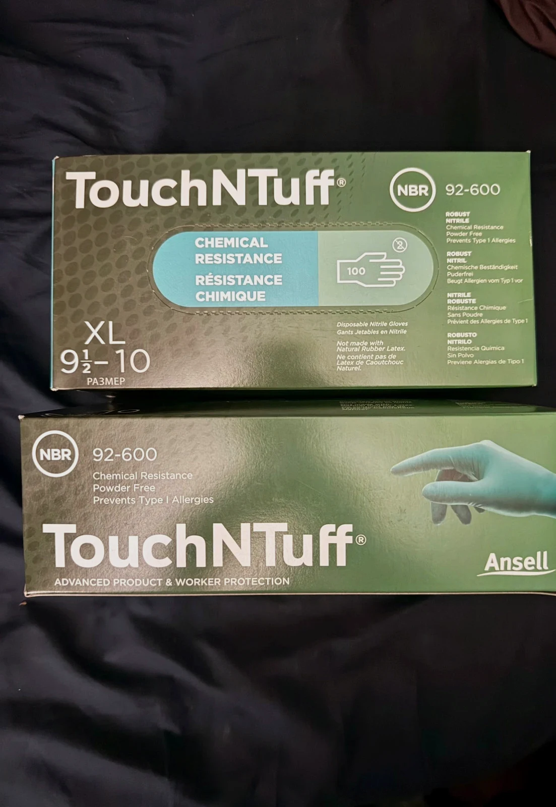 Lot de 2 boîtes de gants nitrile TouchNTuff® Ansell, taille XL (9½–10). – ANSELL – taille Taille unique