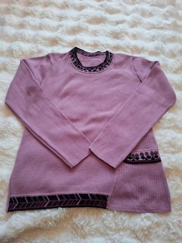 Pull léger Col Rond Rose Ancien / Vieux Rose Motif Géométrique T.40 / L