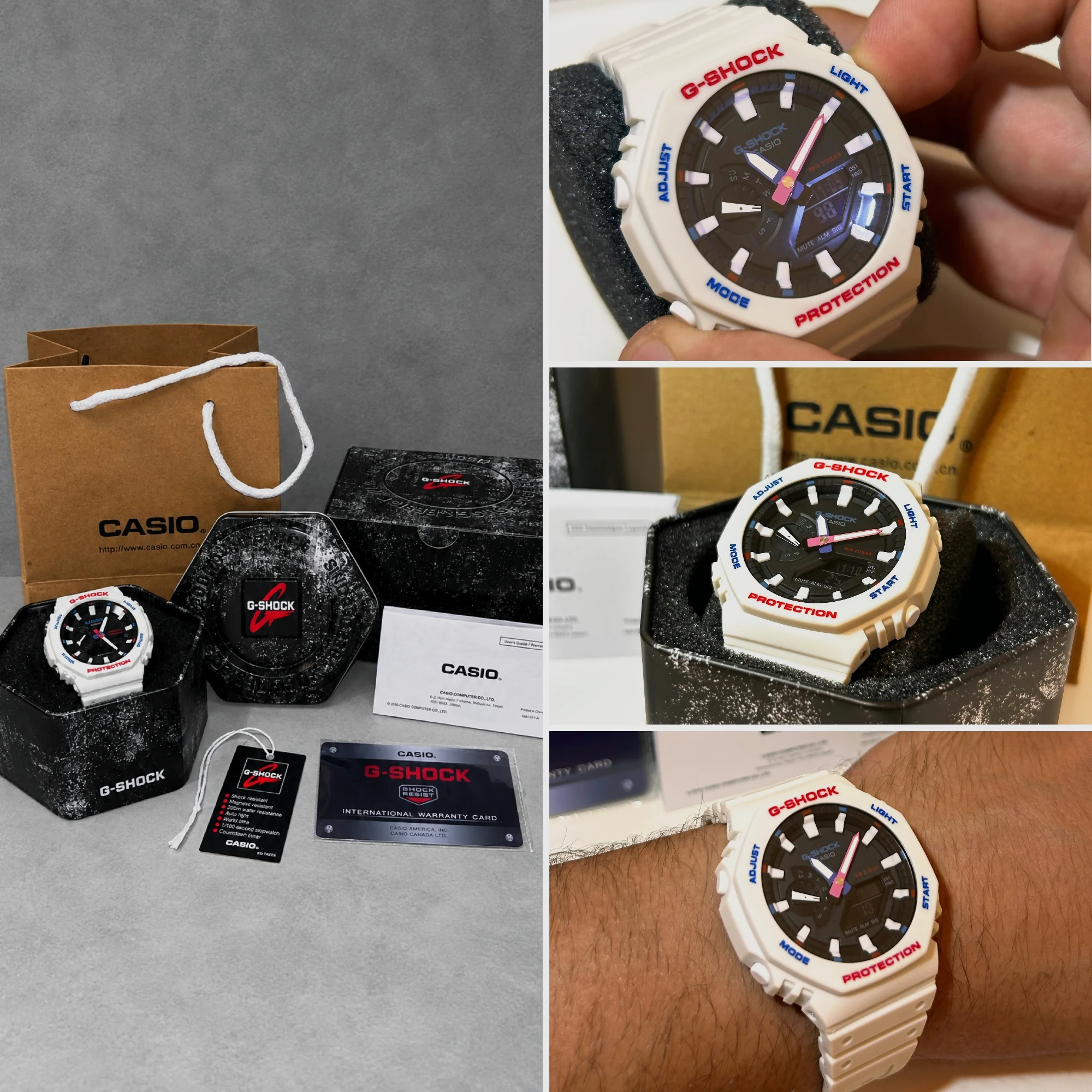 Casio G-SHOCK blanco y negro | Detalles azul y rojo