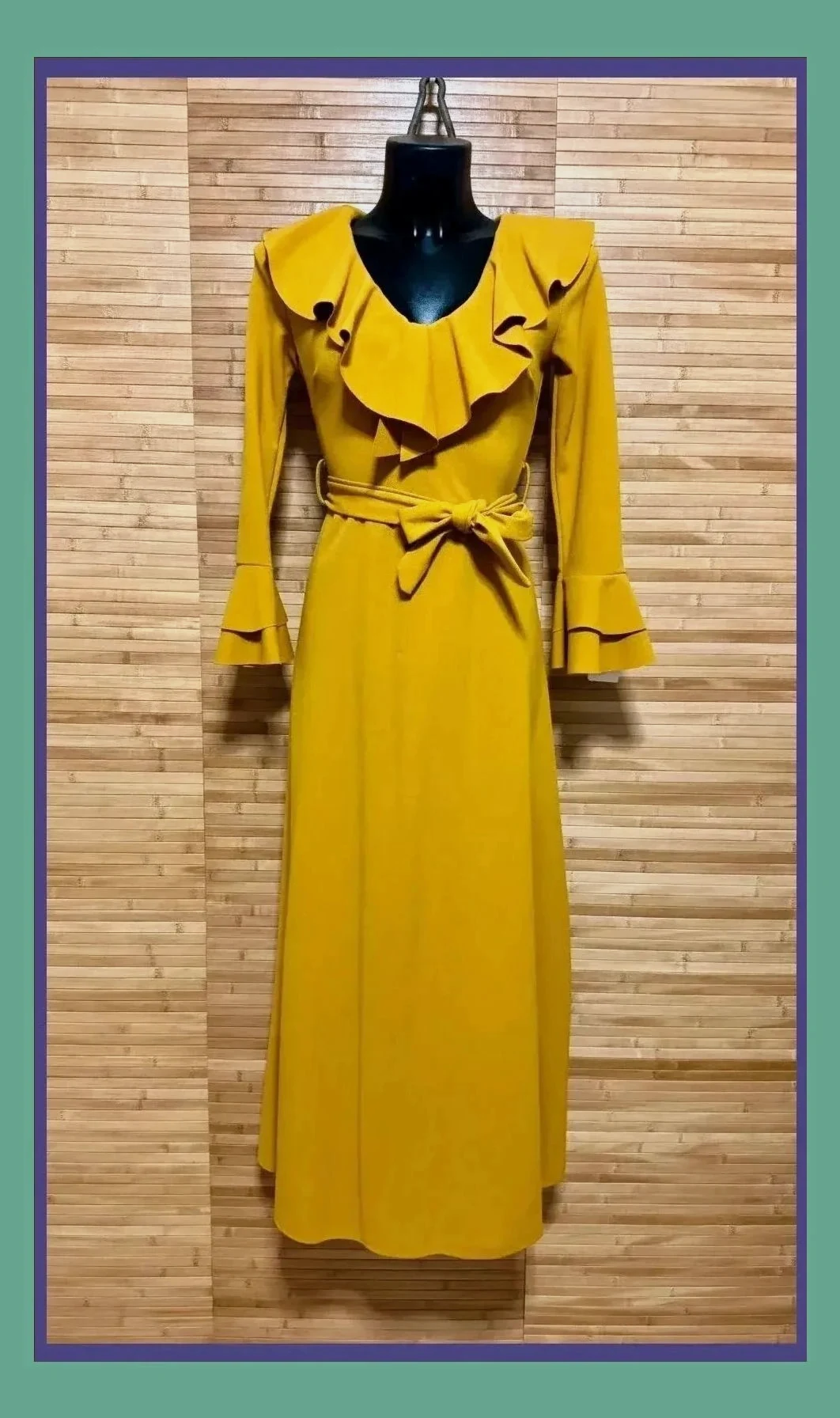 Vestido largo color mostaza tela elástica crepe , talla única para S 😍