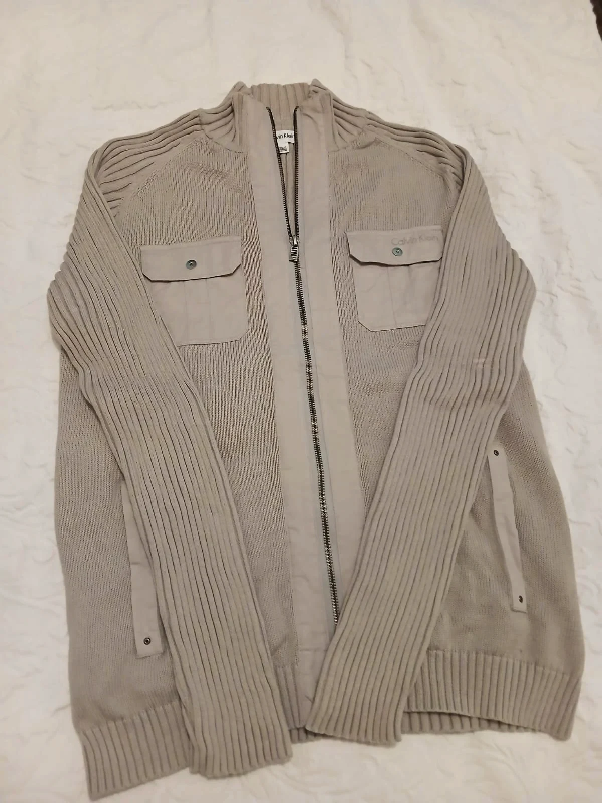 Gilet zippé en maille beige 100% coton