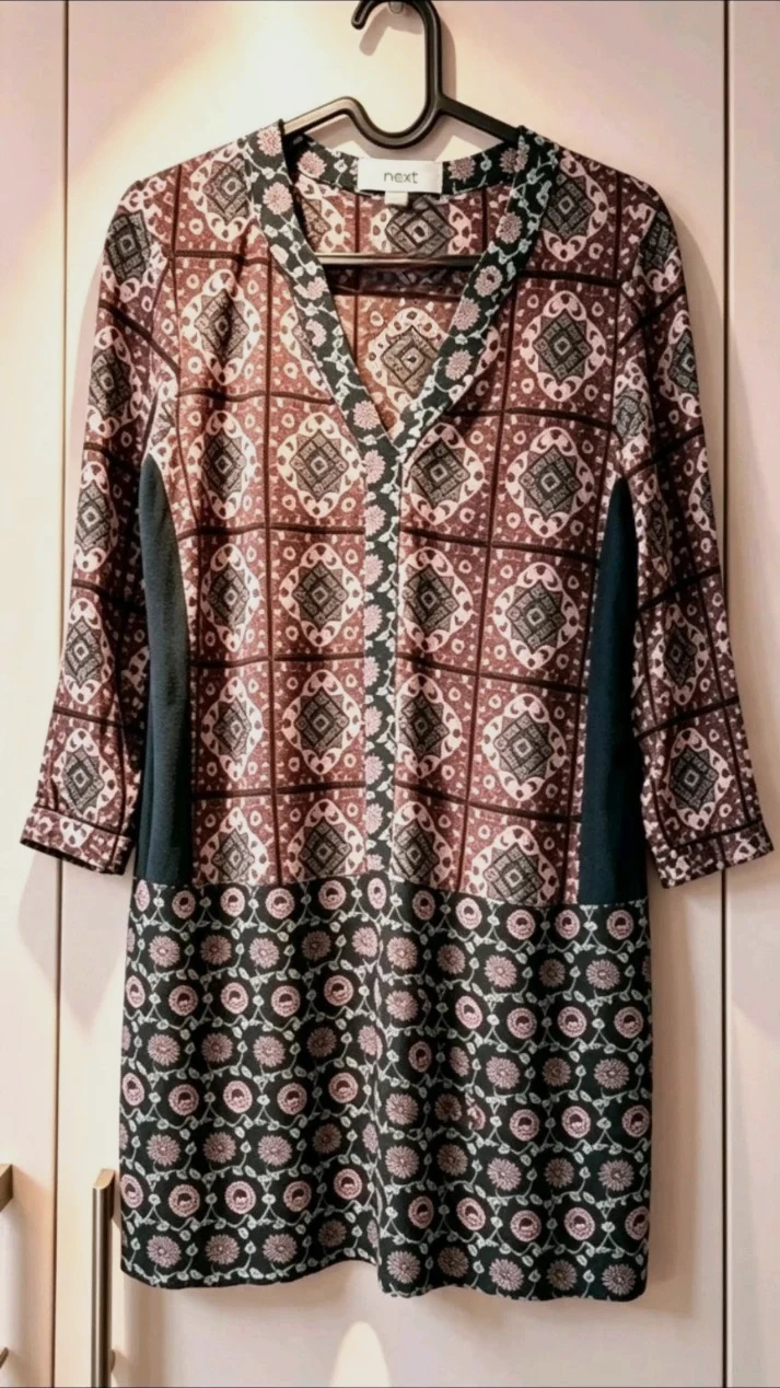 Next Boho Tunic Top | Size 10 | Pink Navy Print | Excellent Condition