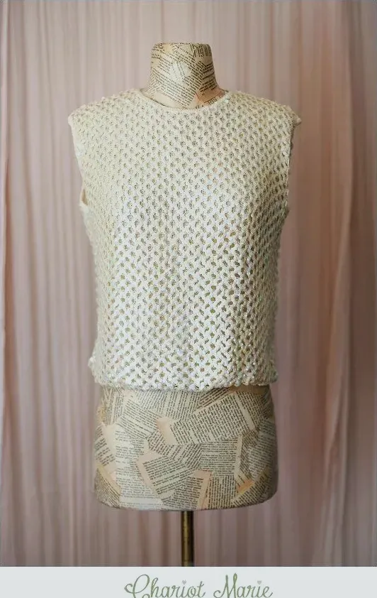 Débardeur blanc motif quilté sans manches – Jolie – blanc cassé – taille M 2