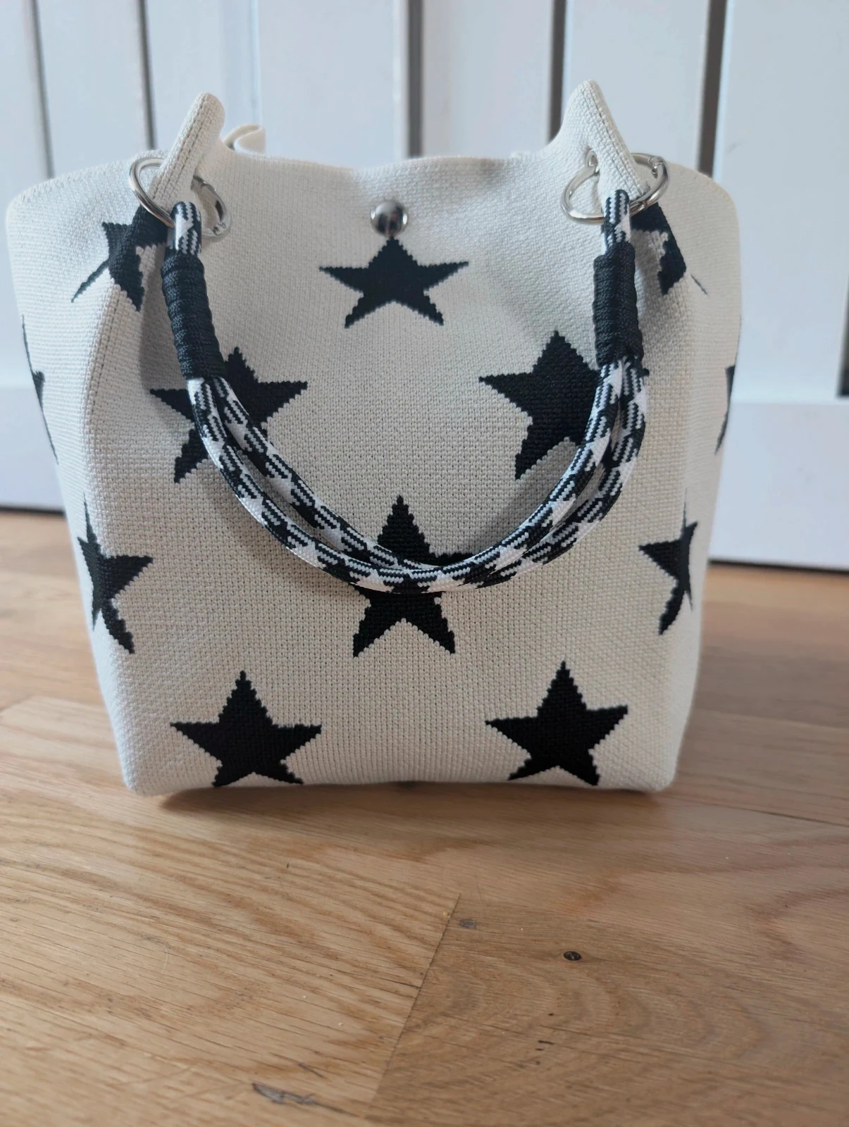 New Black Star Knit Bucket Bag Silver Hardware Boho Festival Indie Hippie