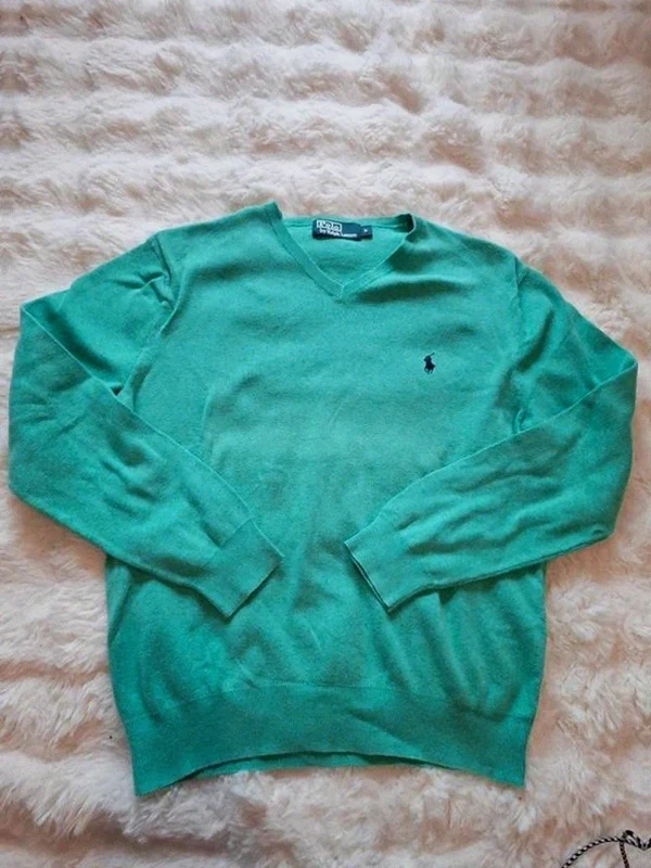 Pull Ralph Lauren Col V Vert / Turquoise T.S / S