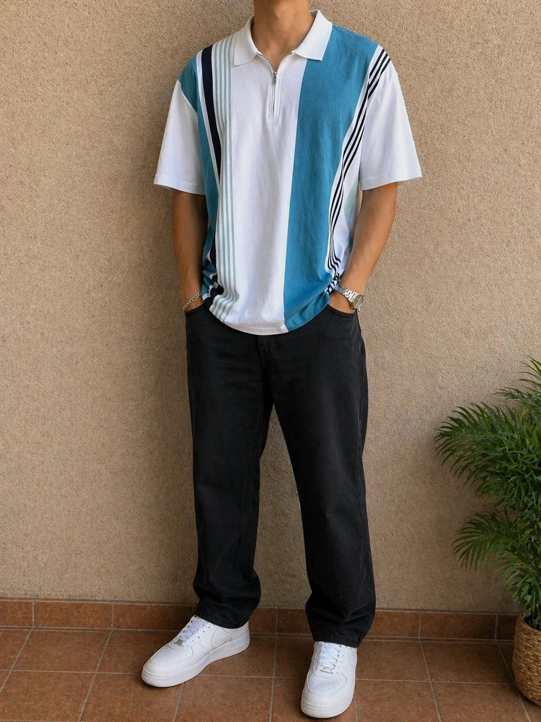 Polo Easy XXL nova com etiqueta branca azul meia zip oversized vintage
