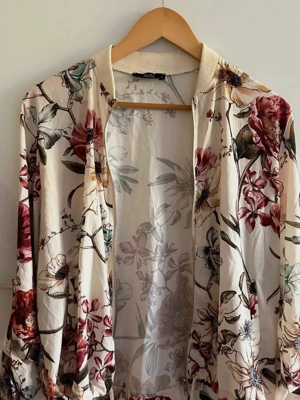 Veste bomber femme 38 légère fleurie zippée mi-saison – Quzu – taille M / 38 / 10 2