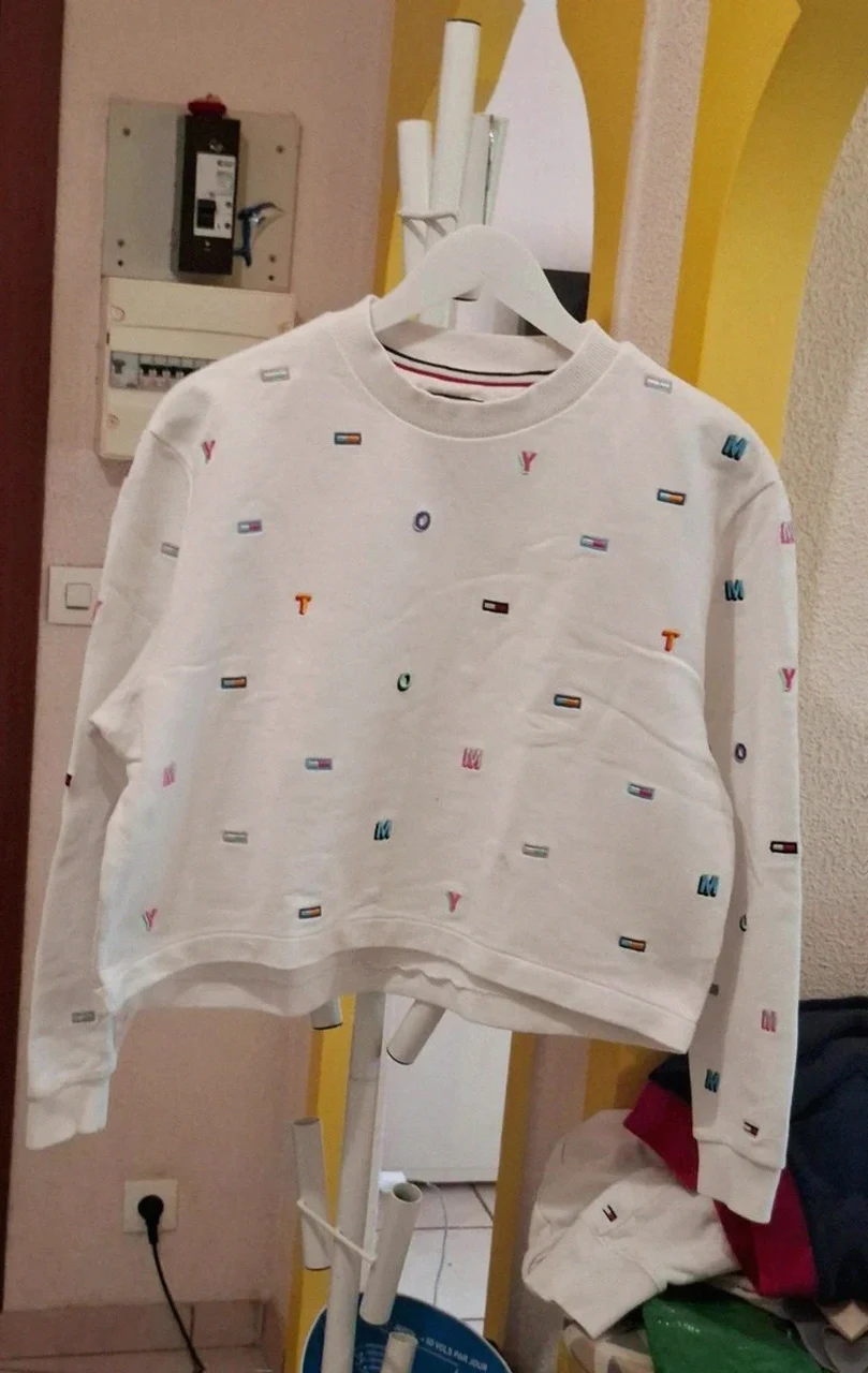 Crop Top Sweat-shirt Brodé Blanc Tommy Jeans T.S (36)