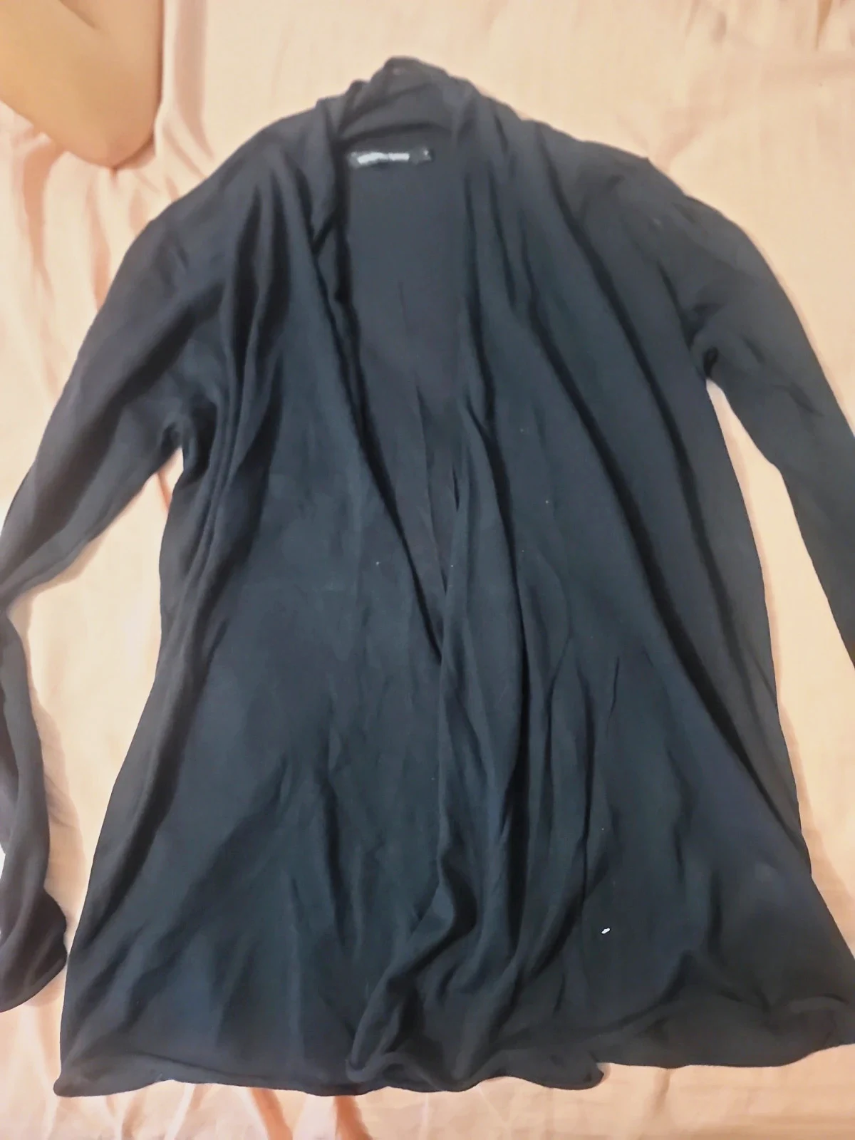 Gilet long noir fluide ouvert effet cascade - Taille Unique (TU)