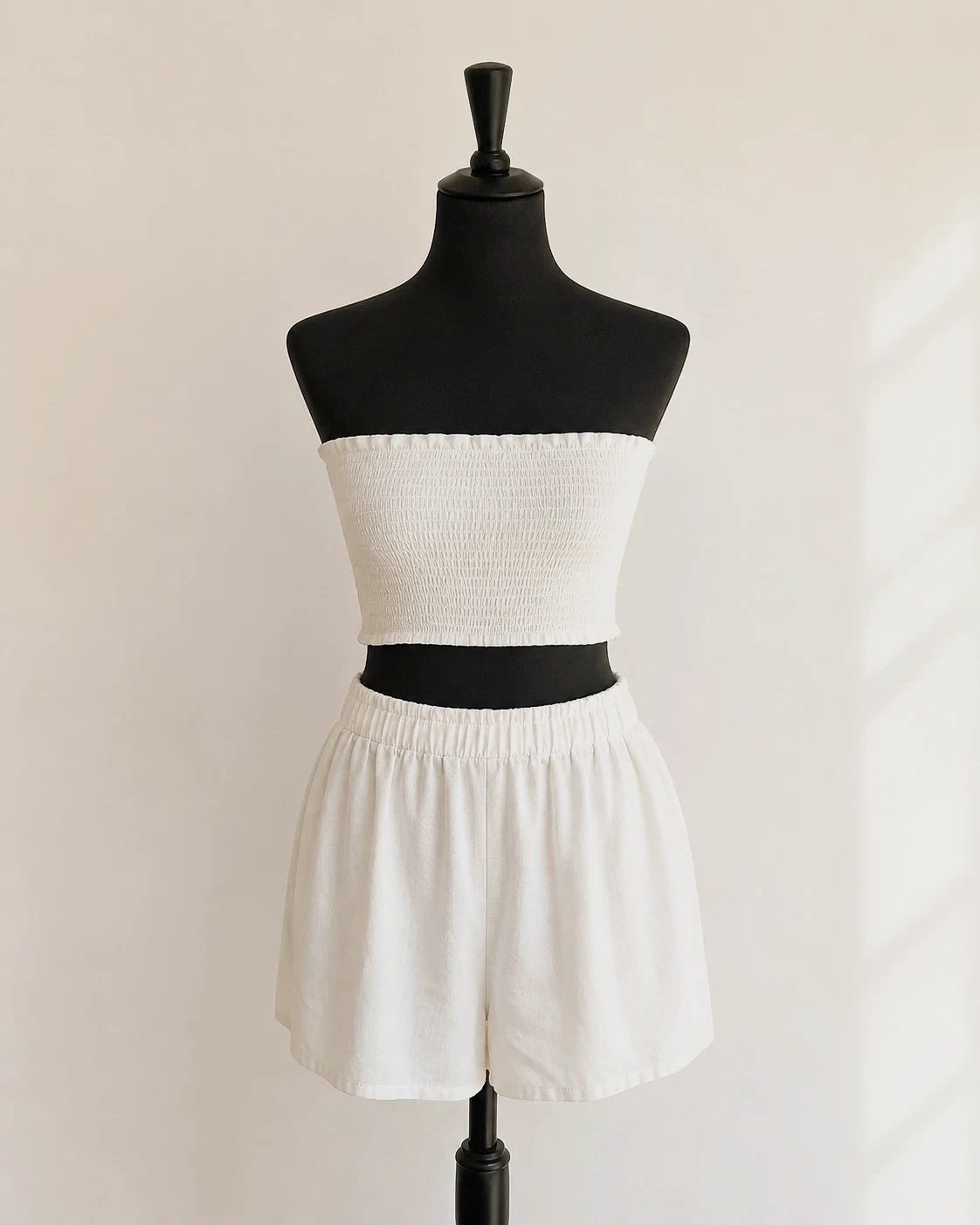 Ensemble 2 pièces blanc femme – Top bandeau smocké + short – Taille XL