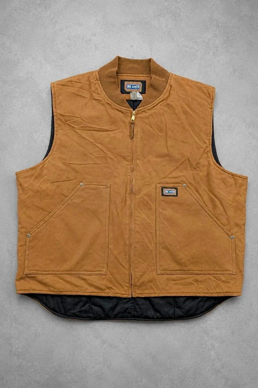 Gilet Workwear Big Smith Matelassé Duck Canvas 2XL Marron Carhartt Style Vintage