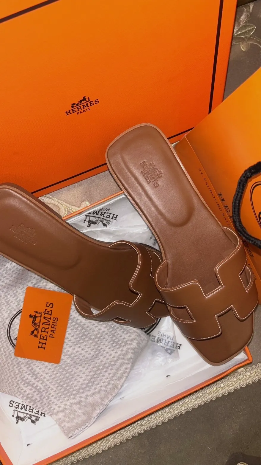 Mules Oran Hermès en cuir marron – Hermès – taille EU 39 3