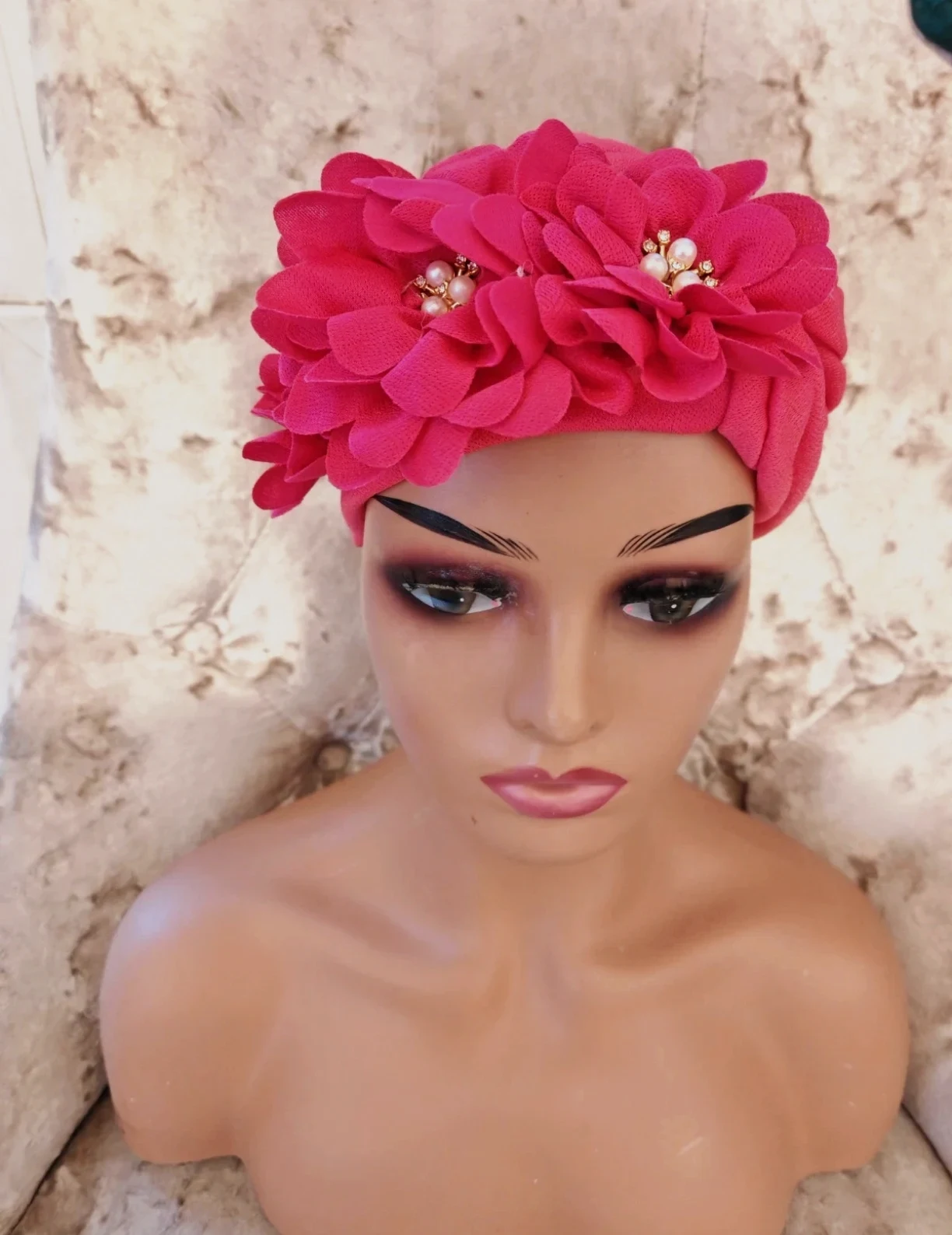 Pink Floral Pleated Turban Bonnet