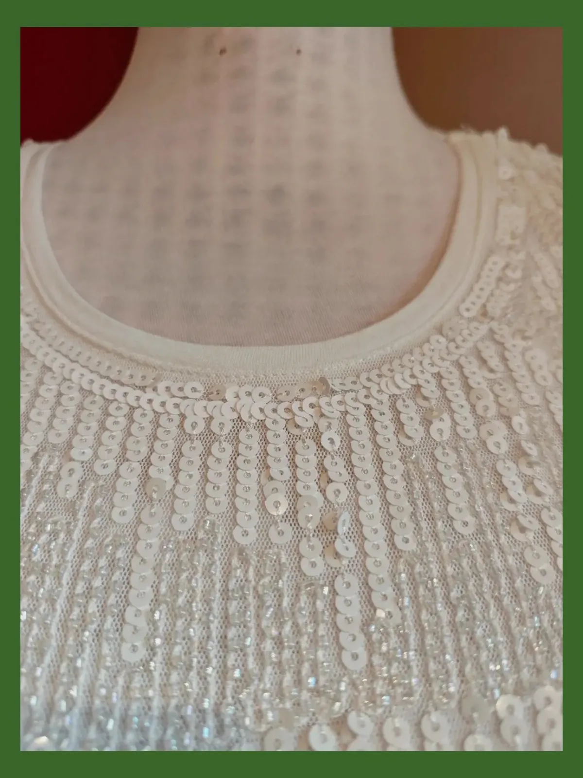 🌺Camiseta blanca con lentejuelas blancas delante, cosidas sobre tela de gasa – Canda Premium – taille L / 40 / 12 4