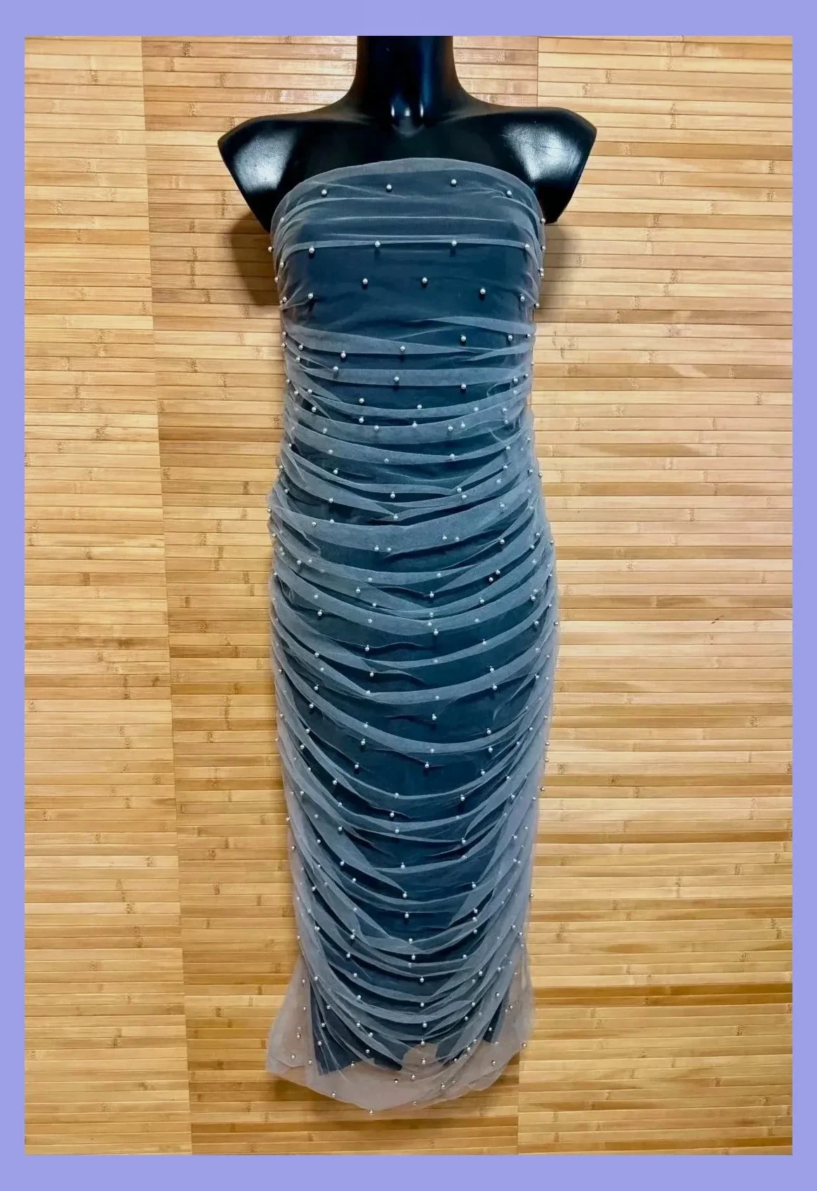 Espectacular vestido palabra de honor de Zara , tul fruncido con perlas , talla L , elástico 😍