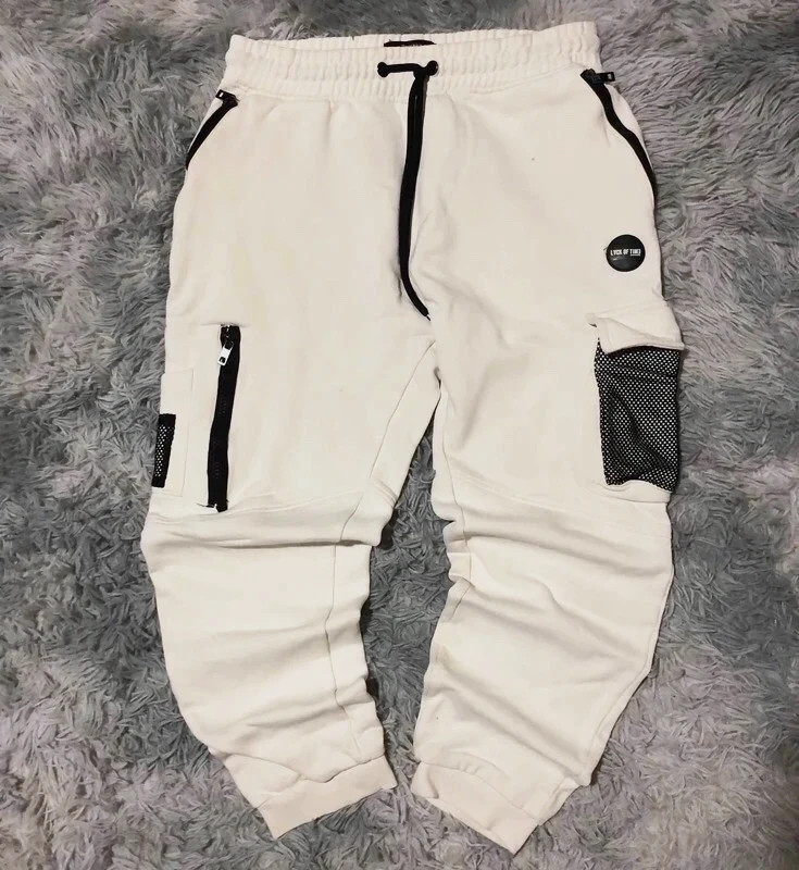Bershka Cargo Joggers Cream Utility Y2K Modern Tech Streetwear - Size M