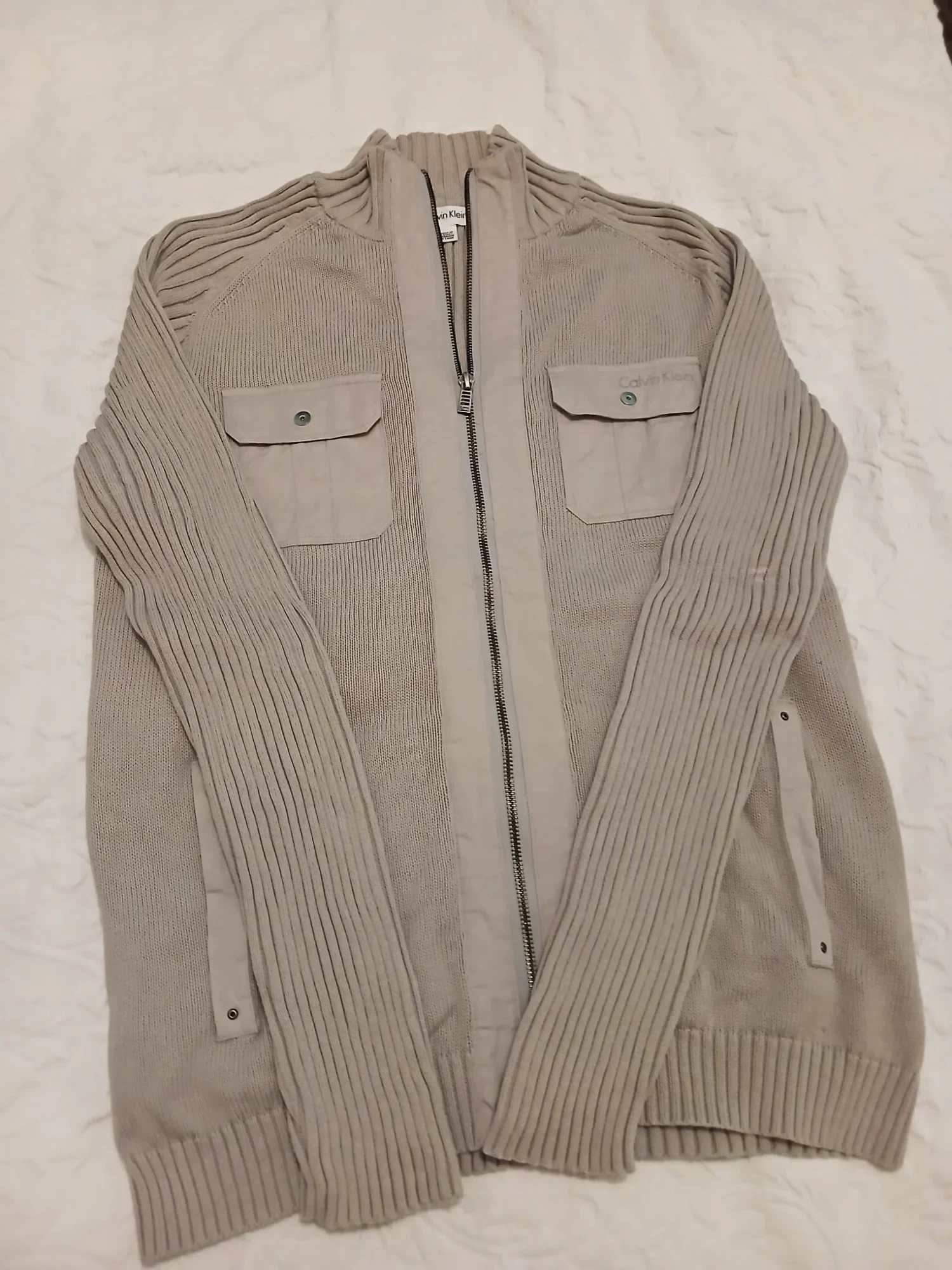 Gilet zippé en maille beige Calvin Klein
