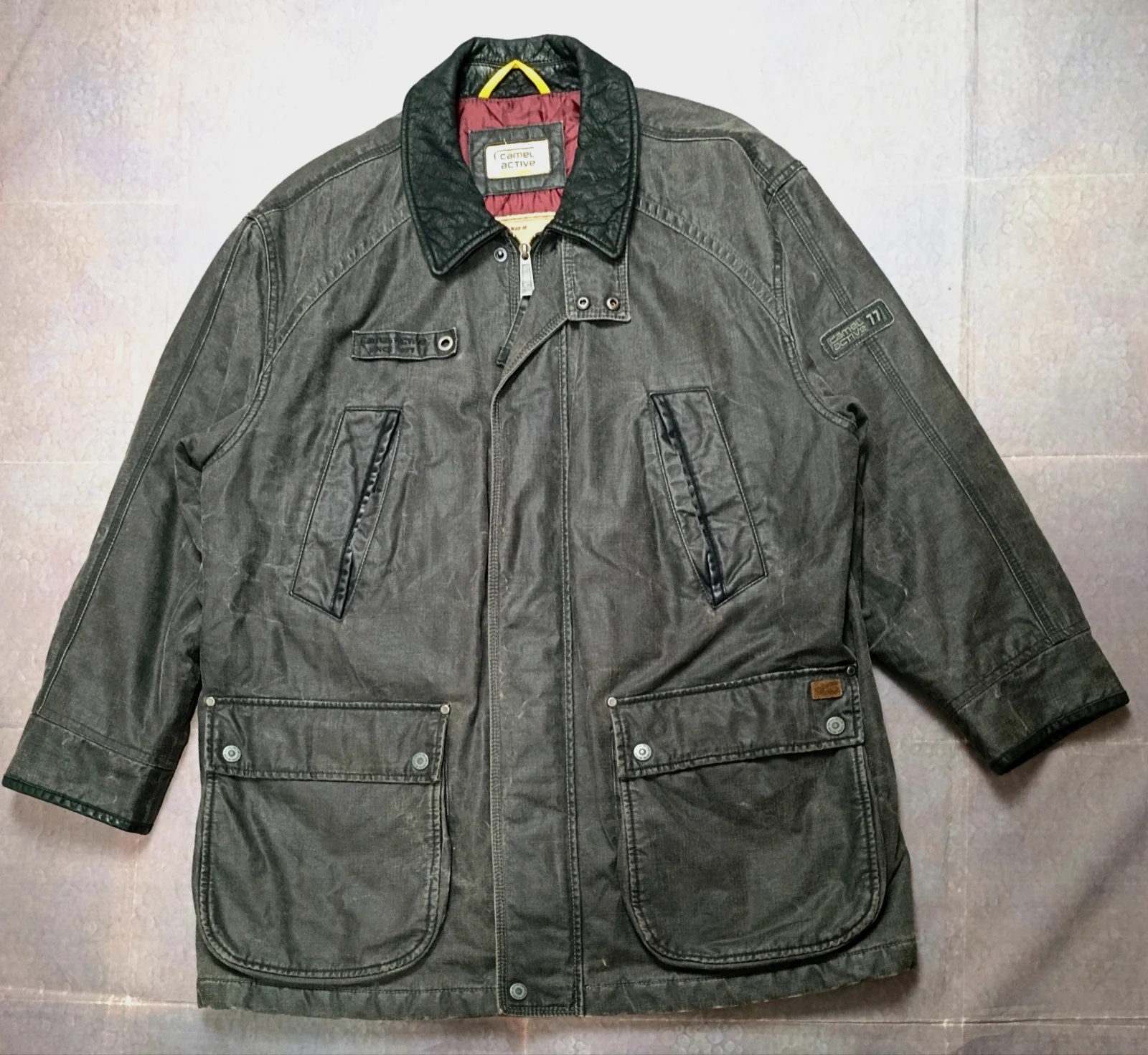 Vintage Camel Active Coated Canvas Field Jacket Leather Collar Size XL (54)