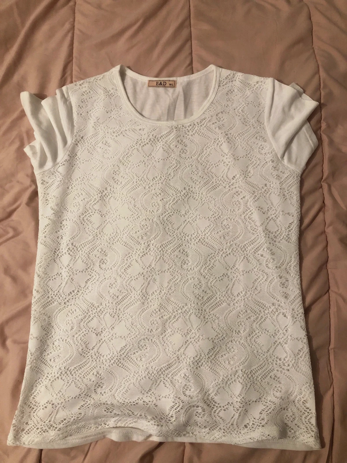 T-Shirt Blanc E&D Devant Dentelle / Guipure – Taille M/L – E&D – taille M / 38 / 10