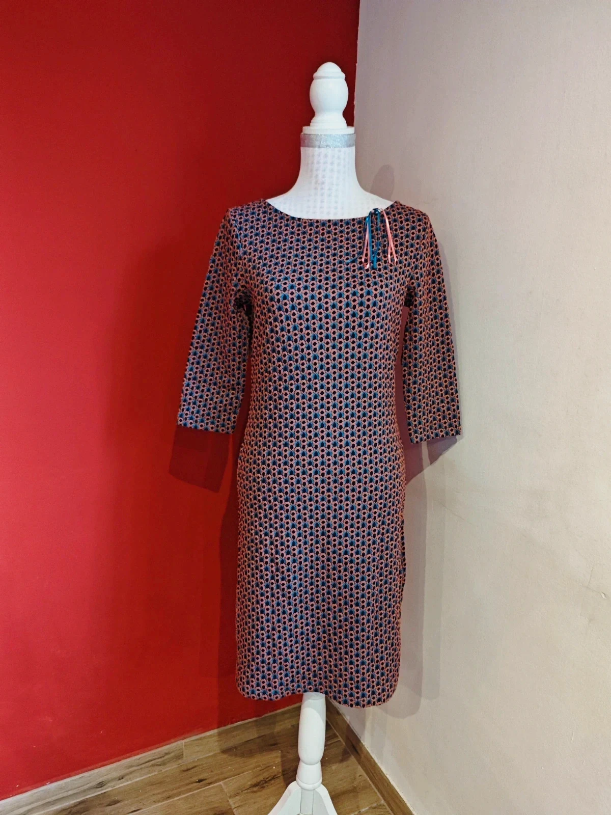 🌺Vestido de punto fino estampado tonos rosa, turquesa y azul marino