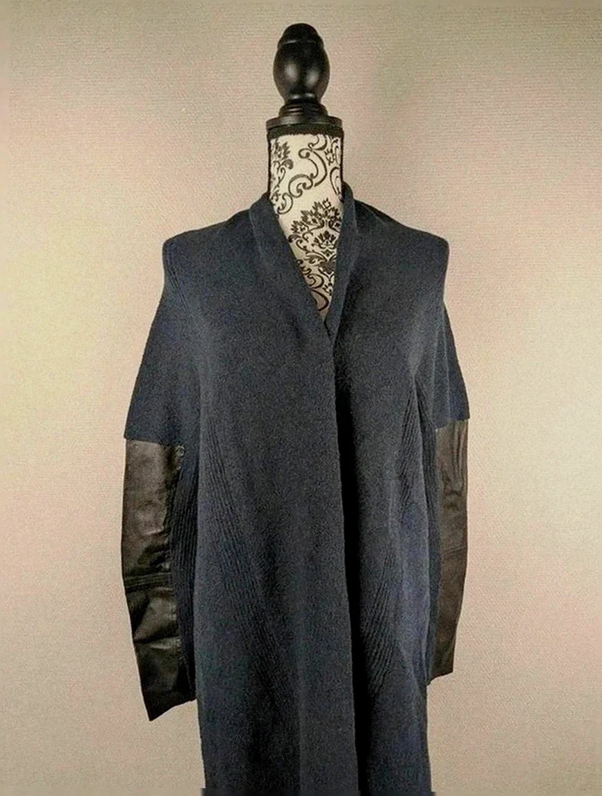 Manteau Maje taille 1 laine et cuir d’agneau bleu foncé élégant hiver luxe