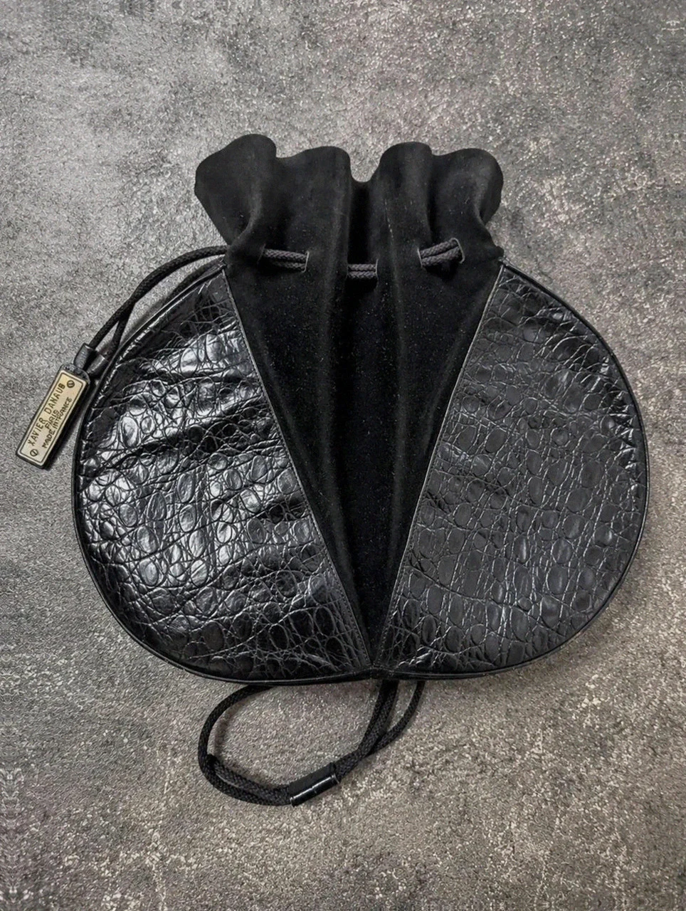 Sac à main vintage Xavier Danaud Paris Made in France – noir façon croco – sac créateur rétro rare