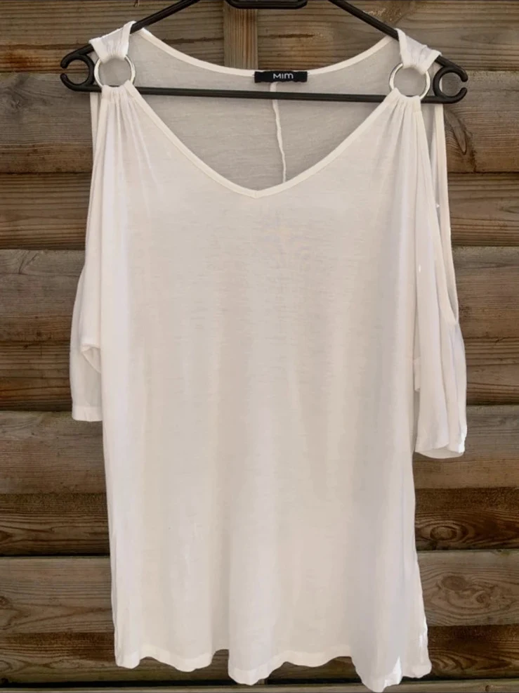 Top fluide blanc cassé MIM – détails anneaux argentés – taille M