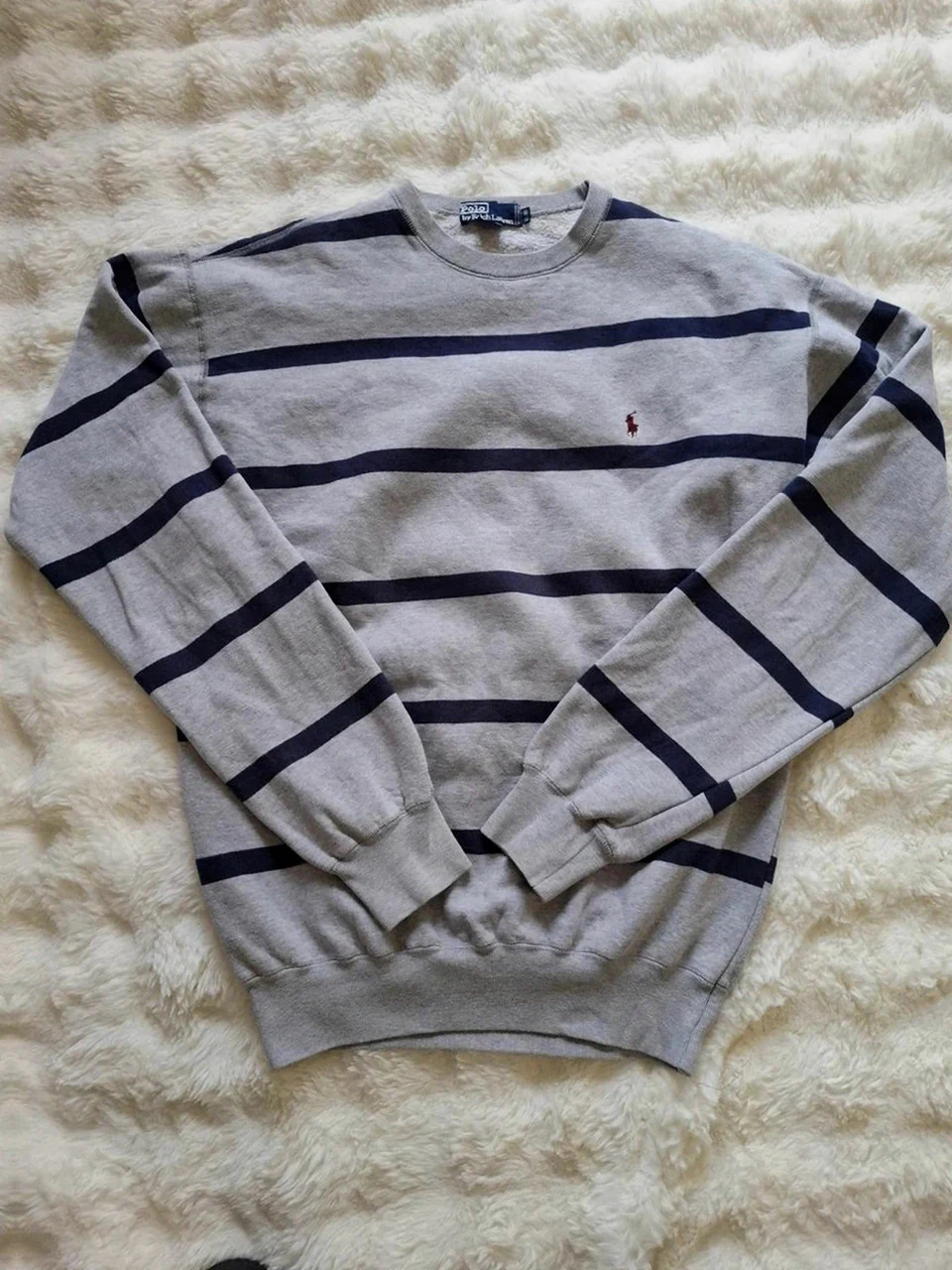 Rétro Sweat-shirt à Rayures Gris et Bleu Marine Polo Ralph Lauren T.XL (42)