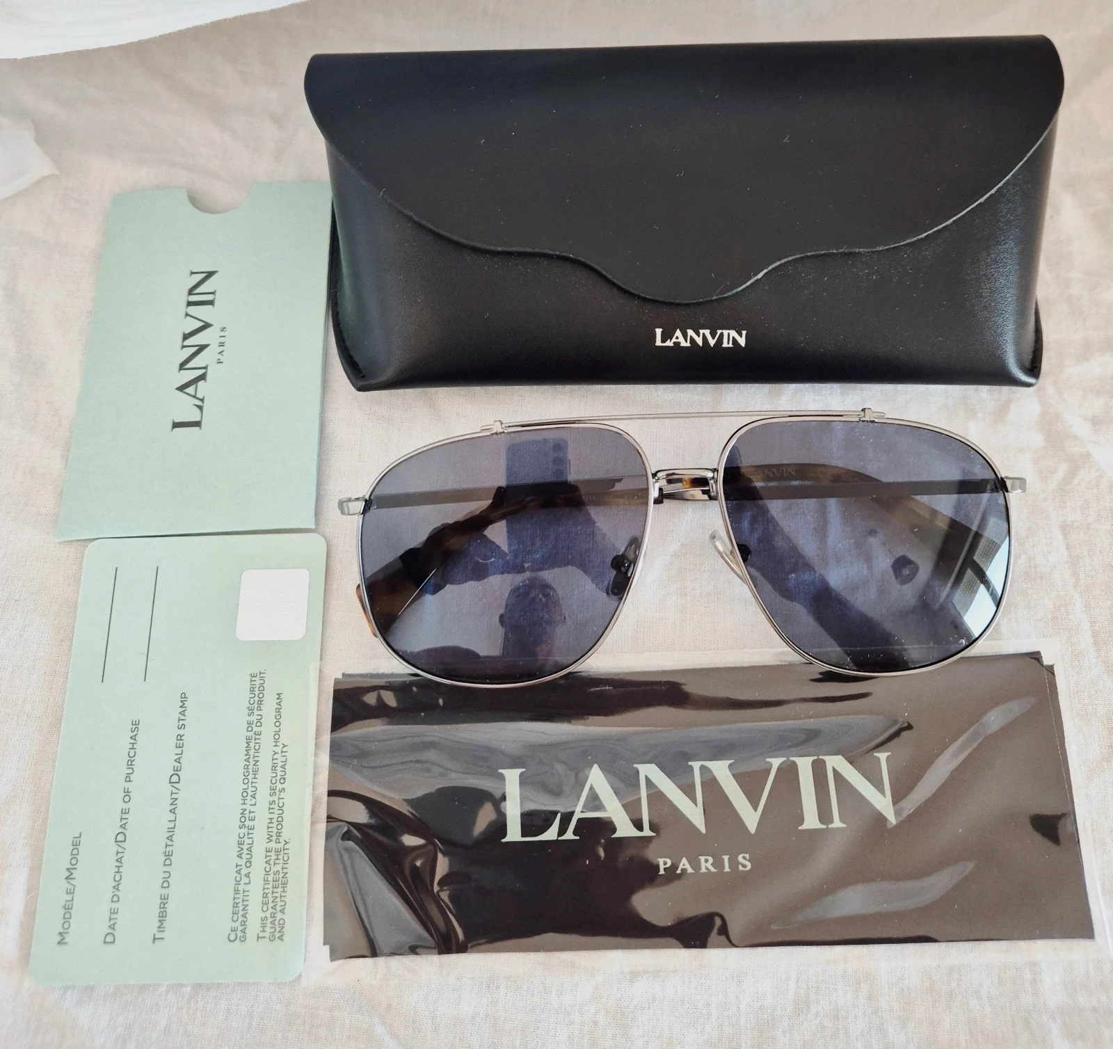 Lanvin LNV110S 050 Full Rim Ruthenium / Blue Aviator Sunalasses pour hommes