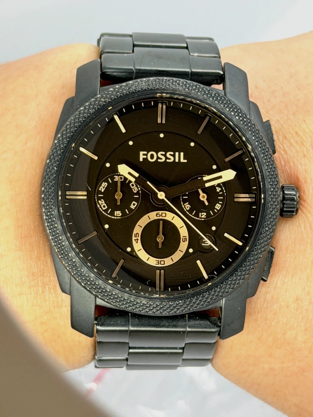 Montre Chronographe Fossil Homme Tout Acier Noir (Réf. FS4682)