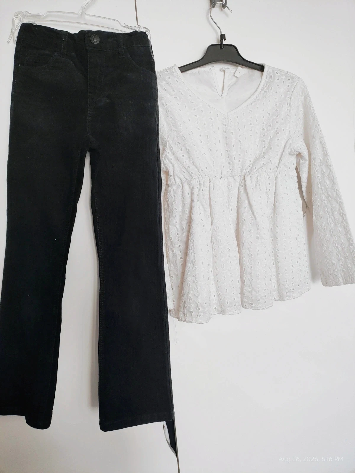 Corduroy bell bottom pants with blouse