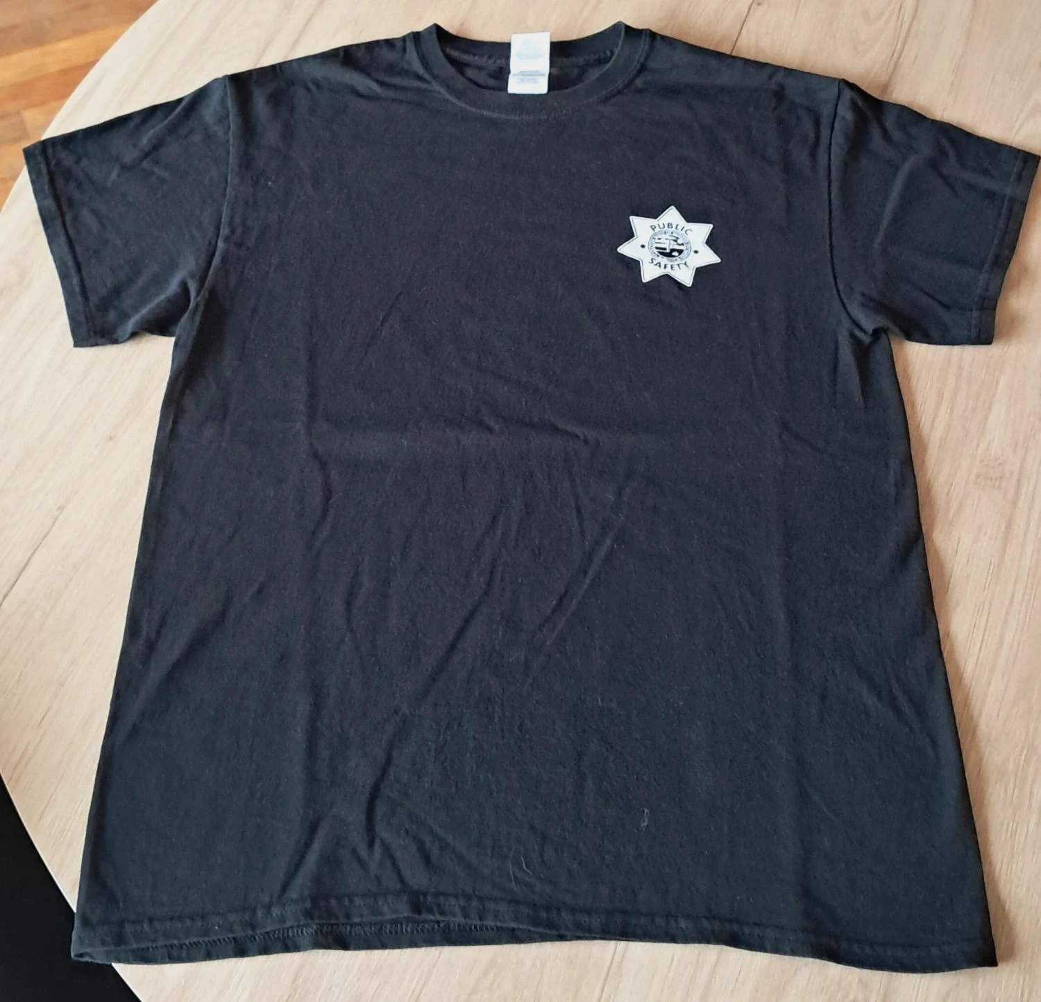 T-shirt Gildan imprimé public safety col rond visuel badge tissu épais noir Homme taille M