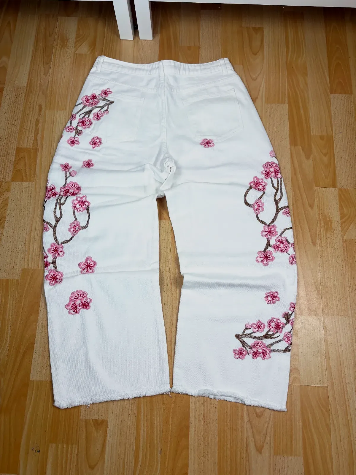 Jean Baggy motif fleur de Sakura - Taille M  – Y2K – blanc – taille M 6