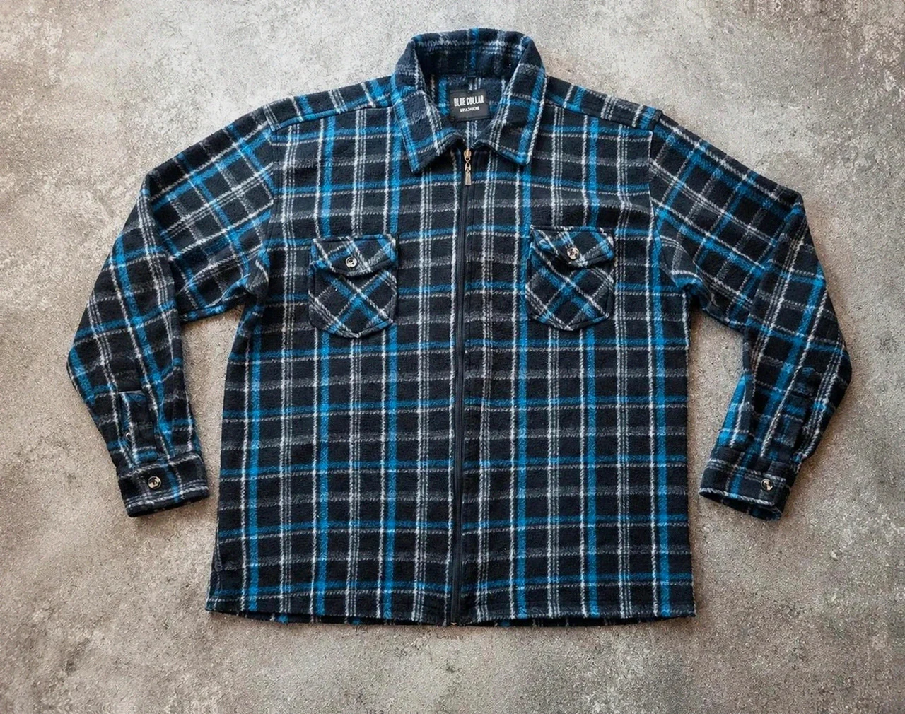 Surchemise polaire vintage Blue Collar carreaux plaid workwear 90s Y2K – Xxl