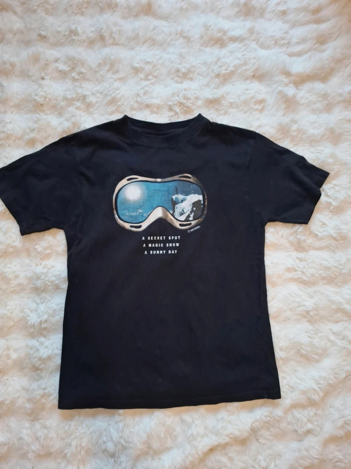 T-shirt vintage 2005 noir Méribel masque de ski A secret spot taille S