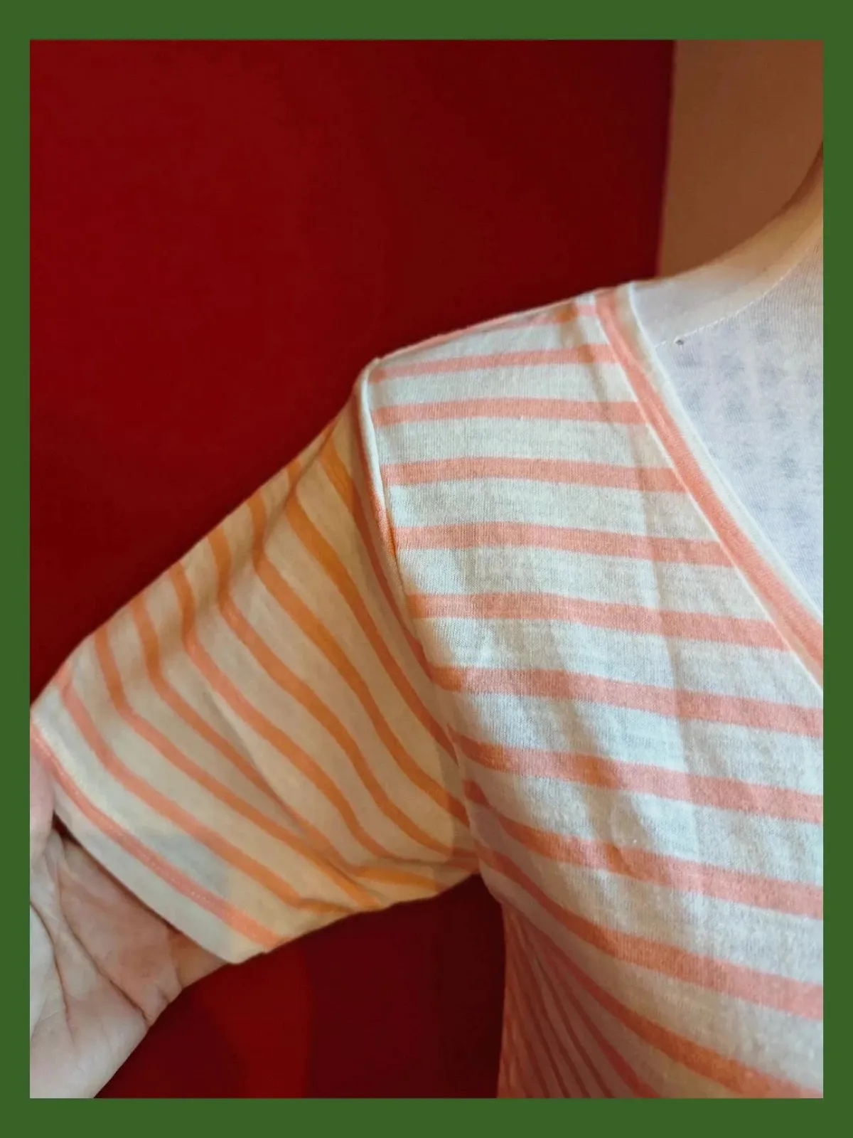 🌺 Cómoda camiseta de algodón a rayas blancas y naranja pastel – Unit – taille M / 38 / 10 3