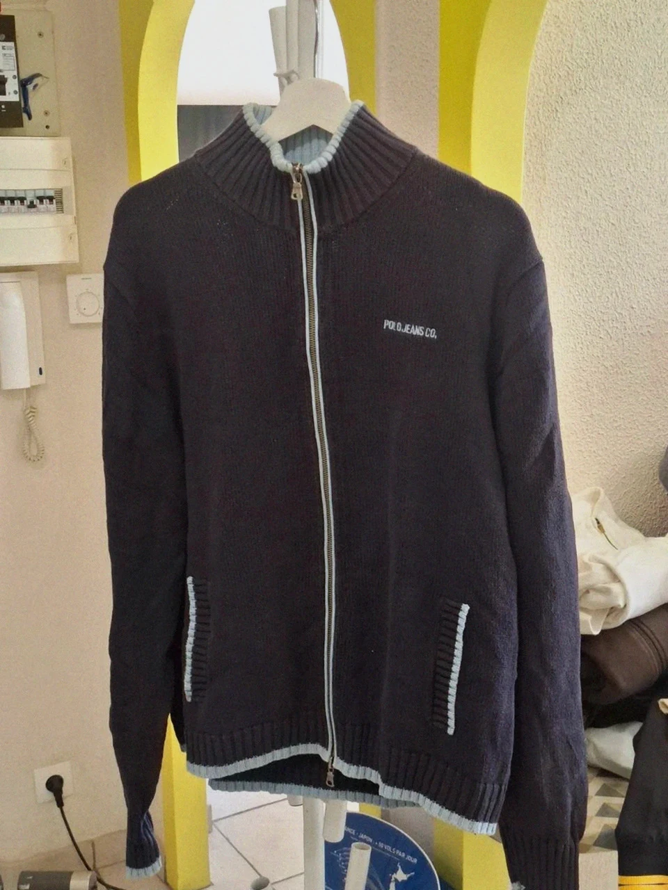 Cardigan / Gilet Rétro Ralph Lauren Polo Jeans Co. Bleu Clair et Marine T.XL (42/44)
