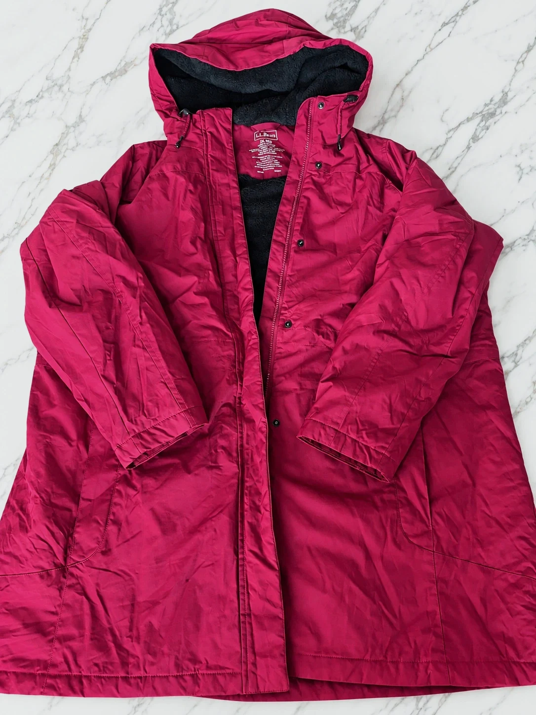 Parka L.L.Bean femme 2XL – Rose framboise – Doublée polaire – Capuche
