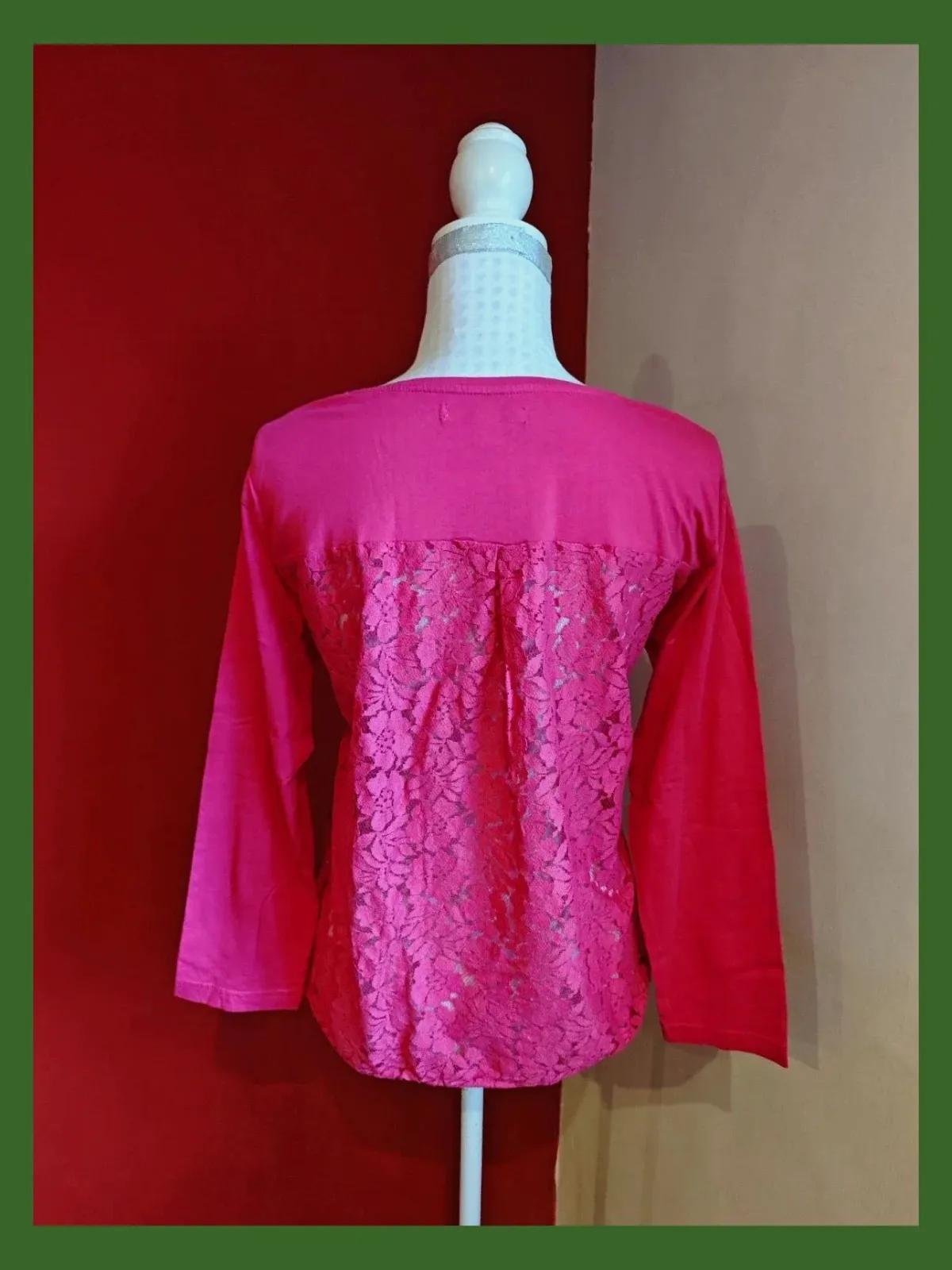 🌺 Camiseta fucsia de algodón con espalda de blonda – Venca – taille XL / 42 / 14 5