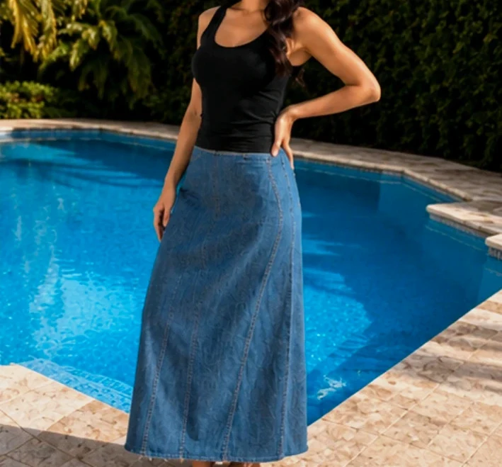 Jupe longue jean Etam femme M/38 – Bleu denim – Neuve – Coton / Tendance / Été