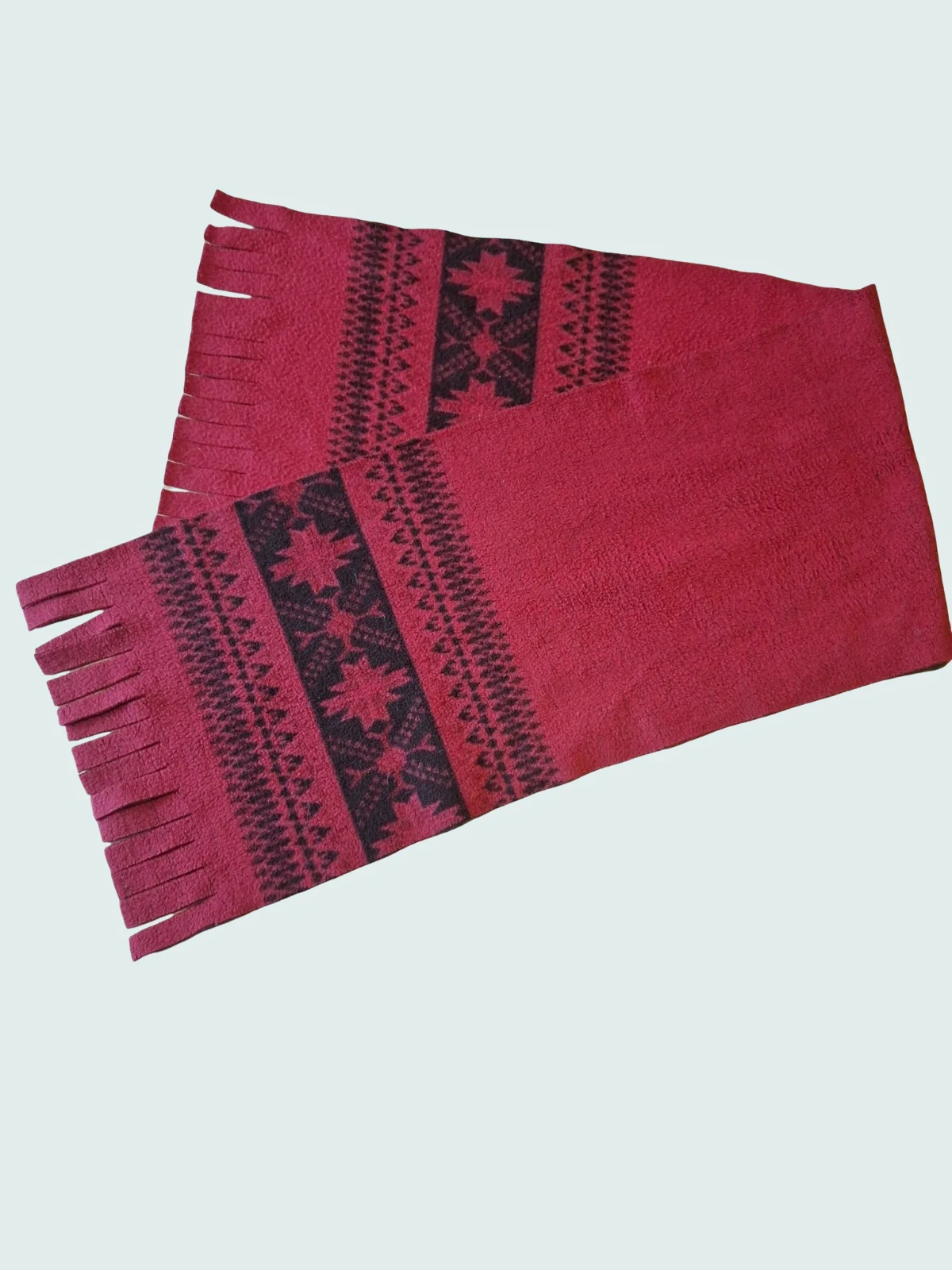 Écharpe vintage à motifs nordiques - Rouge bordeaux & Noir
